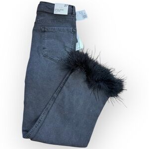 Women’s Faux Leather Trim Ankle Jeans High Rise Flare Sz 27